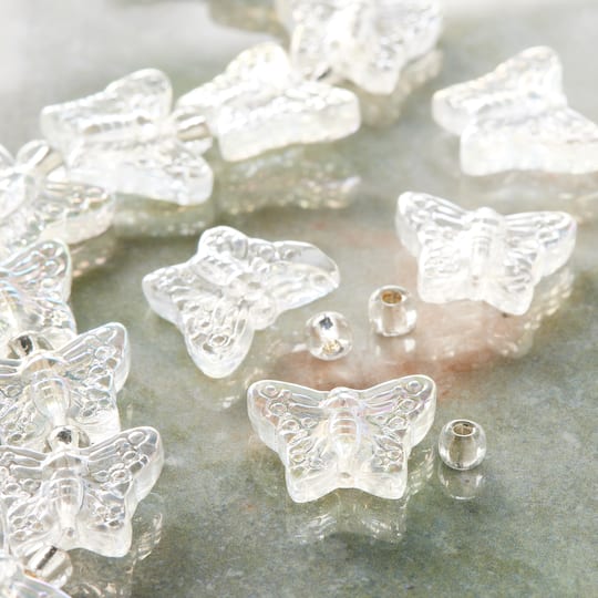 12 Packs: 29 ct. (348 total) Clear Aurora Borealis Glass Butterfly Beads, 15mm by Bead Landing™